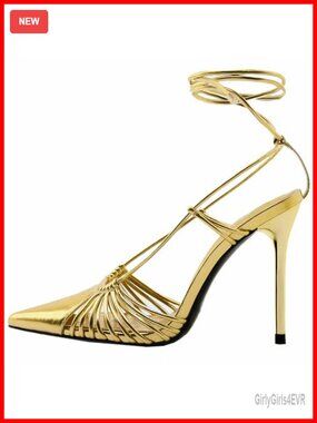 YIYA Women's Metallic Gold Closed Pointed Toe Slingback Sandals Lace-Up Strappy